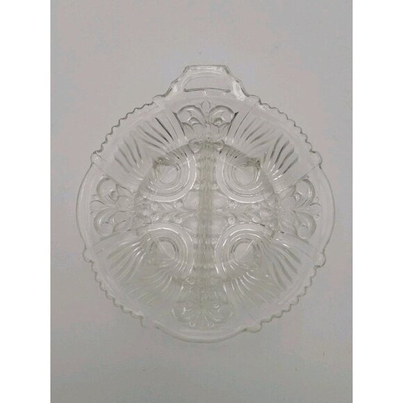 Vintage Indiana Killarney Crystal Clear Glass Divided Dish With Handle 8 Inch - Picture 1 of 9